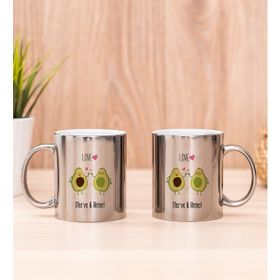 Hediye Dükkanı Kişiye Özel Sevimli Avokado Desenli İkili Silver Kupa Bardak