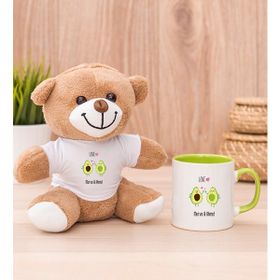 Hediye Dükkanı Kişiye Özel Sevimli Avokado Desenli Yeşil Kupa Bardak ve Peluş Ayıcık