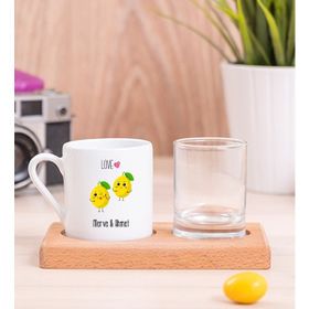 Hediye Dükkanı Kişiye Özel Sevimli Limonlar Ahşap Sunumlu Türk Kahvesi Fincanı