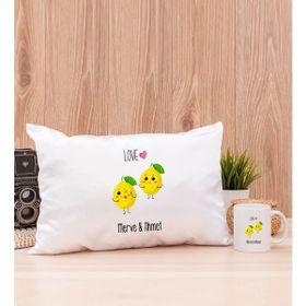Hediye Dükkanı Kişiye Özel Sevimli Limonlar Beyaz Kupa Bardak ve Dikdörtgen Yastık