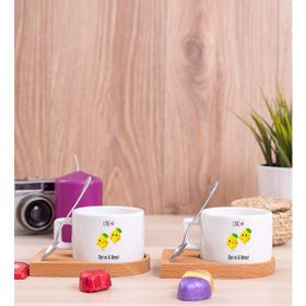 Hediye Dükkanı Kişiye Özel Sevimli Limonlar İkili Ahşap Altlıklı Fincan