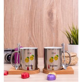 Hediye Dükkanı Kişiye Özel Sevimli Limonlar İkili Ahşap Altlıklı Silver Kupa Bardak