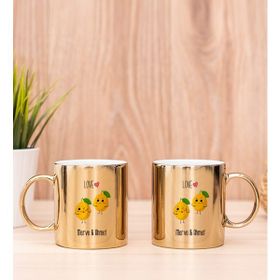 Hediye Dükkanı Kişiye Özel Sevimli Limonlar İkili Gold Kupa Bardak