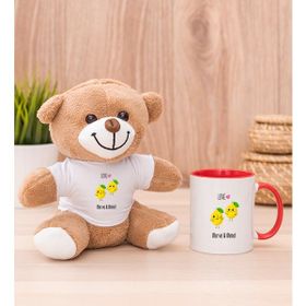 Hediye Dükkanı Kişiye Özel Sevimli Limonlar Kırmızı Kupa Bardak ve Peluş Ayıcık