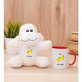 Hediye Dükkanı Kişiye Özel Sevimli Limonlar Kırmızı Kupa Bardak ve Peluş Koyun
