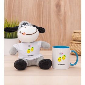 Hediye Dükkanı Kişiye Özel Sevimli Limonlar Mavi Kupa Bardak ve Peluş Eşek