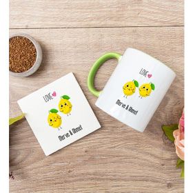 Hediye Dükkanı Kişiye Özel Sevimli Limonlar Sarı Kupa Bardak ve Bardak Altlığı Seti