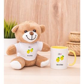 Hediye Dükkanı Kişiye Özel Sevimli Limonlar Sarı Kupa Bardak ve Peluş Ayıcık