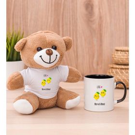 Hediye Dükkanı Kişiye Özel Sevimli Limonlar Siyah Kupa Bardak ve Peluş Ayıcık