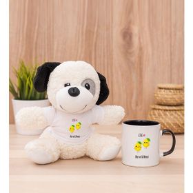Hediye Dükkanı Kişiye Özel Sevimli Limonlar Siyah Kupa Bardak ve Peluş Köpek