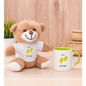 Hediye Dükkanı Kişiye Özel Sevimli Limonlar Yeşil Kupa Bardak ve Peluş Ayıcık