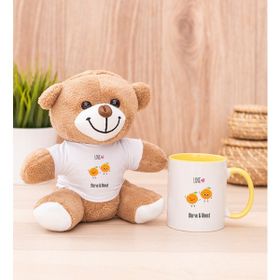 Hediye Dükkanı Kişiye Özel Sevimli Mandalinalar Sarı Kupa Bardak ve Peluş Ayıcık