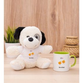Hediye Dükkanı Kişiye Özel Sevimli Mandalinalar Yeşil Kupa Bardak ve Peluş Köpek