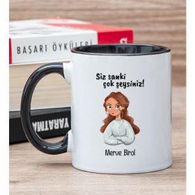 Hediye Dükkanı Kişiye Özel Siz Sanki Çok Şeysiniz Baskılı Siyah Kupa Bardak