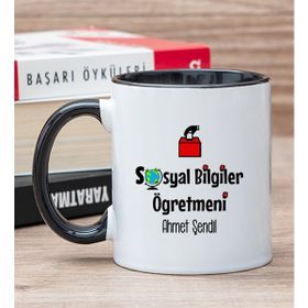 Hediye Dükkanı Kişiye Özel Sosyal Bilgiler Öğretmeni Siyah Kupa Bardak