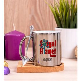 Hediye Dükkanı Kişiye Özel Sosyal Hizmet Uzmanı Ahşap Altlıklı Kaşıklı Silver Kupa Bardak
