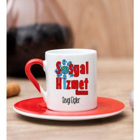 Hediye Dükkanı Kişiye Özel Sosyal Hizmet Uzmanı Kırmızı Türk Kahvesi Fincanı