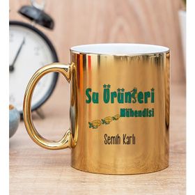 Hediye Dükkanı Kişiye Özel Su Ürünleri Mühendisi Gold Kupa Bardak