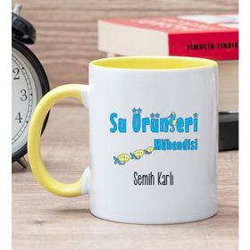 Hediye Dükkanı Kişiye Özel Su Ürünleri Mühendisi Sarı Kupa