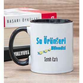 Hediye Dükkanı Kişiye Özel Su Ürünleri Mühendisi Siyah Kupa Bardak
