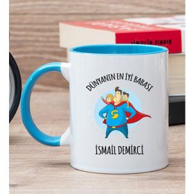 Hediye Dükkanı Kişiye Özel Süper Baba Mavi Kupa