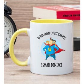 Hediye Dükkanı Kişiye Özel Süper Baba Sarı Kupa Bardak