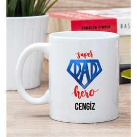Hediye Dükkanı Kişiye Özel Super Dad Babaya Hediye Beyaz Kupa Bardak
