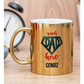 Hediye Dükkanı Kişiye Özel Super Dad Babaya Hediye Gold Kupa Bardak