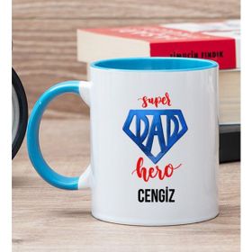 Hediye Dükkanı Kişiye Özel Super Dad Babaya Hediye Mavi Kupa