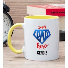 Hediye Dükkanı Kişiye Özel Super Dad Babaya Hediye Sarı Kupa Bardak
