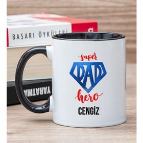Hediye Dükkanı Kişiye Özel Super Dad Babaya Hediye Siyah Kupa Bardak
