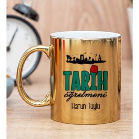 Hediye Dükkanı Kişiye Özel Tarih Öğretmeni Gold Kupa Bardak