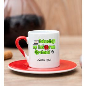 Hediye Dükkanı Kişiye Özel Teknoloji ve Tasarım Öğretmeni Kırmızı Türk Kahvesi Fincanı