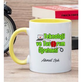 Hediye Dükkanı Kişiye Özel Teknoloji ve Tasarım Öğretmeni Sarı Kupa Bardak