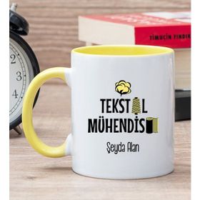 Hediye Dükkanı Kişiye Özel Tekstil Mühendisi Sarı Kupa Bardak