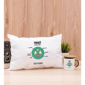 Hediye Dükkanı Kişiye Özel Terazi Burcuna Hediye Siyah Kupa Bardak ve Dikdörtgen Yastık Seti
