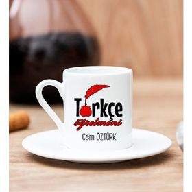Hediye Dükkanı Kişiye Özel Türkçe Öğretmeni Beyaz Türk Kahvesi Fincanı