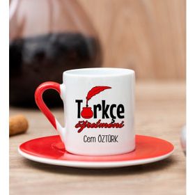 Hediye Dükkanı Kişiye Özel Türkçe Öğretmeni Kırmızı Türk Kahvesi Fincanı