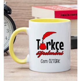 Hediye Dükkanı Kişiye Özel Türkçe Öğretmeni Sarı Kupa Bardak