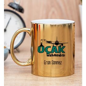 Hediye Dükkanı Kişiye Özel Uçak Mühendisi Gold Kupa Bardak