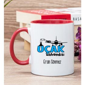 Hediye Dükkanı Kişiye Özel Uçak Mühendisi Kırmızı Kupa