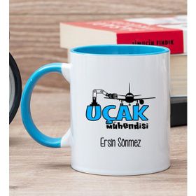 Hediye Dükkanı Kişiye Özel Uçak Mühendisi Mavi Kupa