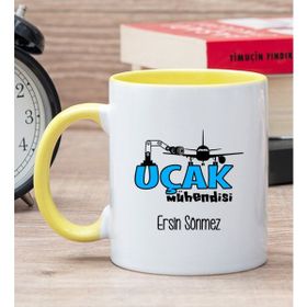 Hediye Dükkanı Kişiye Özel Uçak Mühendisi Sarı Kupa Bardak