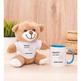 Hediye Dükkanı Kişiye Özel Varmış Ki Yemiş Diyelim Esprili Mavi Kupa Bardak ve Peluş Ayıcık