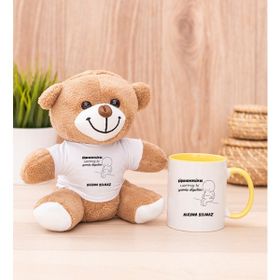 Hediye Dükkanı Kişiye Özel Varmış Ki Yemiş Diyelim Esprili Sarı Kupa Bardak ve Peluş Ayıcık