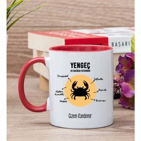 Hediye Dükkanı Kişiye Özel Yengeç Burcuna Hediye Kırmızı Kupa Bardak