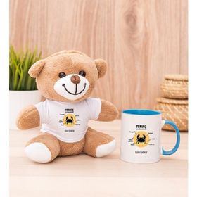 Hediye Dükkanı Kişiye Özel Yengeç Burcuna Hediye Mavi Kupa Bardak ve Peluş Ayıcık