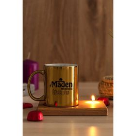 Hediye Dükkanı Maden Teknolojisi Öğretmeni Ahşap Altlıklı Mumlu Gold Kupa Bardak