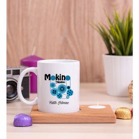 Hediye Dükkanı Makine Teknikeri Ahşap Altlıklı Mumlu Beyaz Kupa Bardak