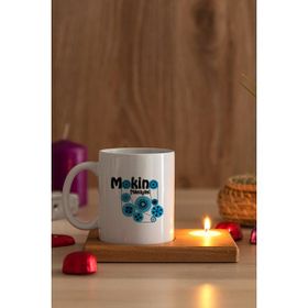 Hediye Dükkanı Makine Teknisyeni Ahşap Altlıklı Mumlu Beyaz Kupa Bardak
